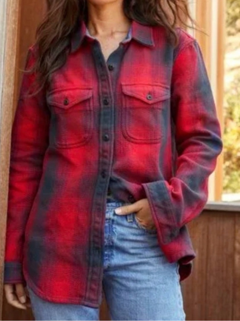 Outerknown Blanket Shirt Plaid Flannel Organic Cotton XSmall Red Chore Fall